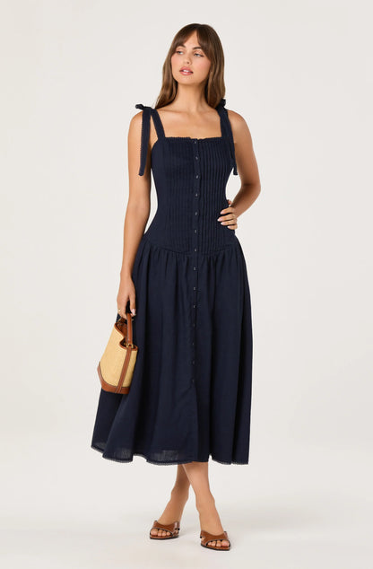 Marie Drop Waist Midi Dress - Navy