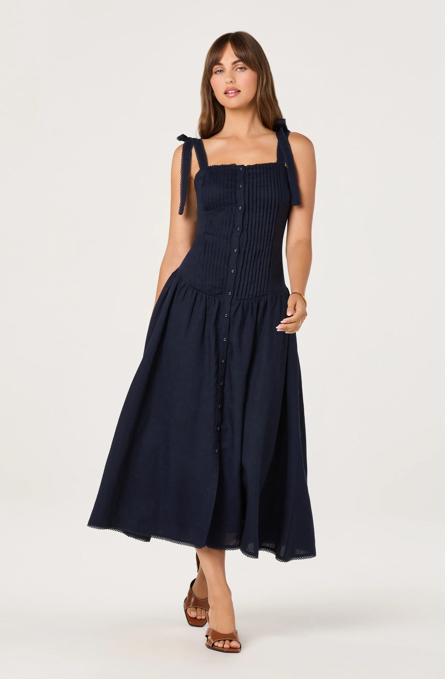 Marie Drop Waist Midi Dress - Navy