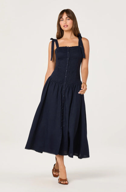 Marie Drop Waist Midi Dress - Navy