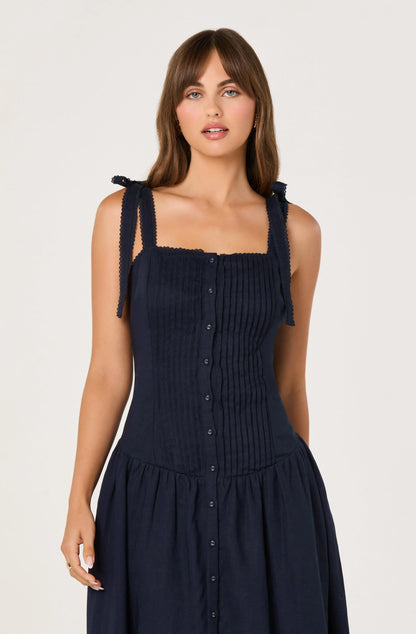 Marie Drop Waist Midi Dress - Navy