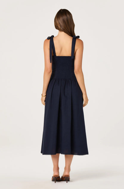 Marie Drop Waist Midi Dress - Navy