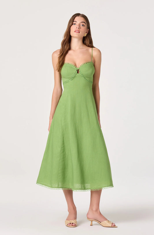 Christie Sweetheart Linen Midi Dress - Green