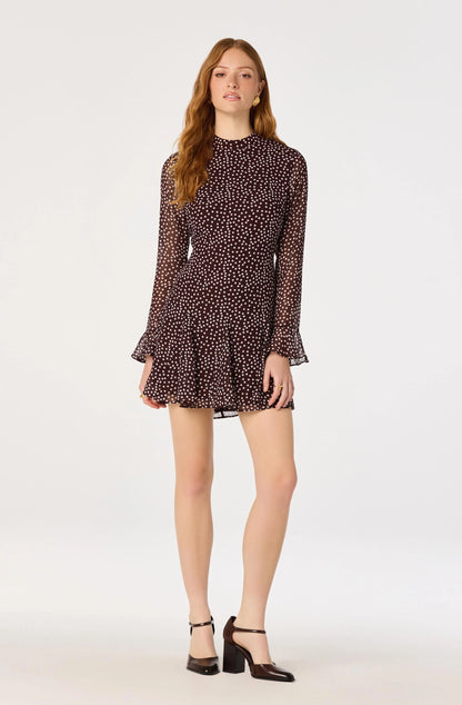 Tasha Polka Dot Mini Dress in Brown