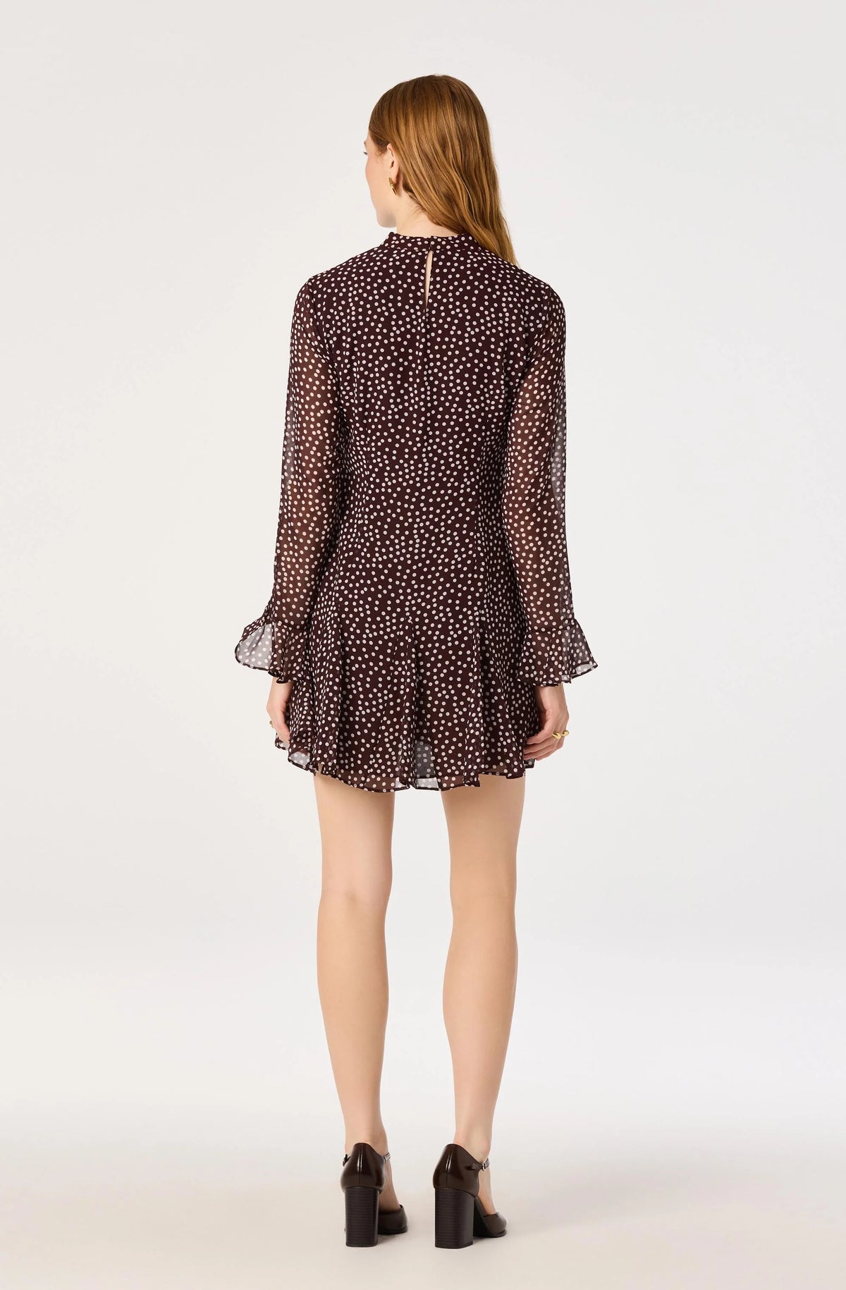 Tasha Polka Dot Mini Dress in Brown