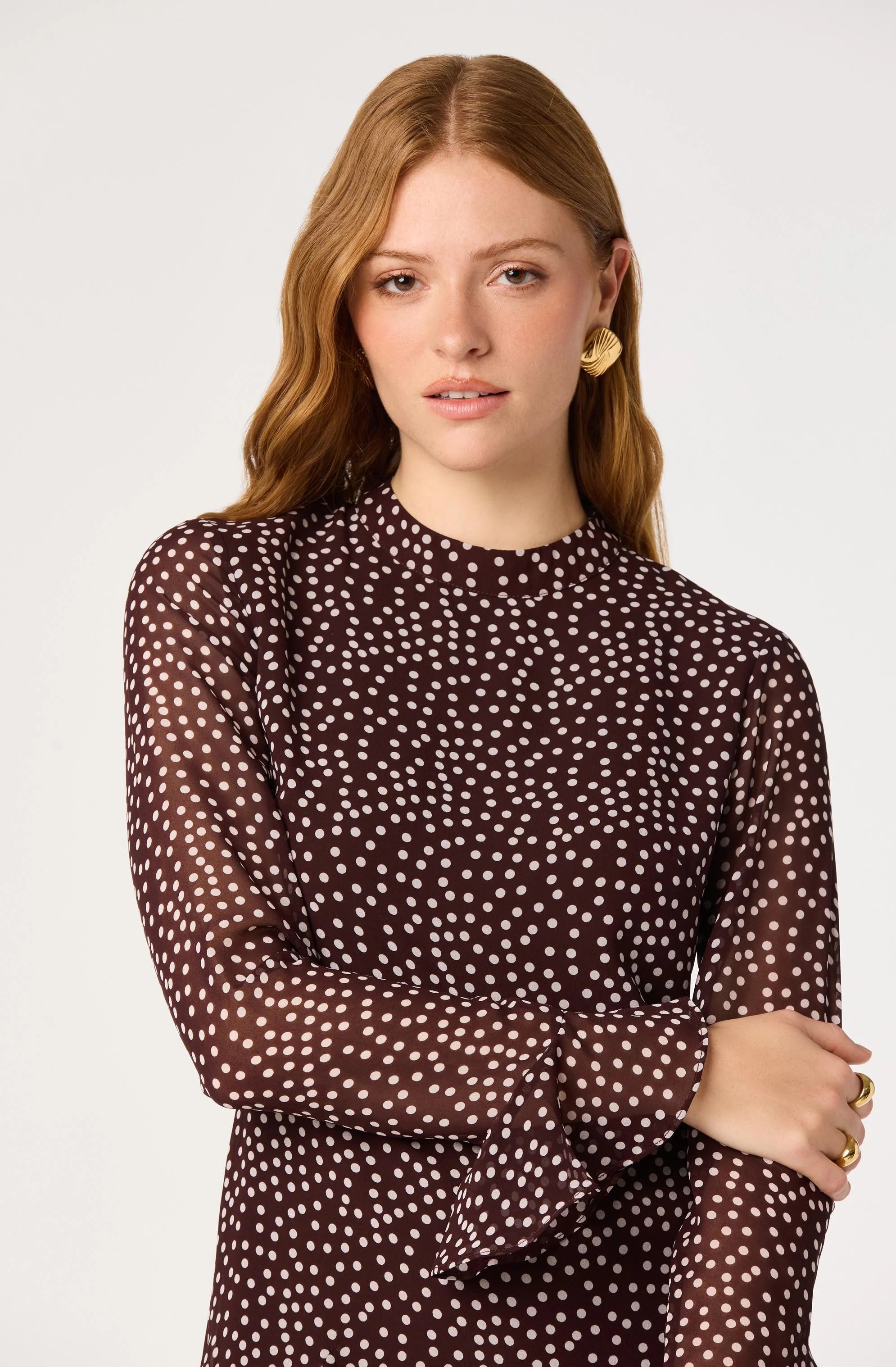 Tasha Polka Dot Mini Dress in Brown