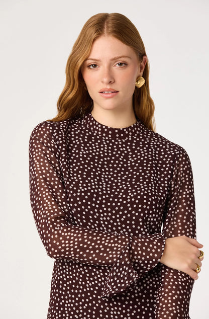 Tasha Polka Dot Mini Dress in Brown