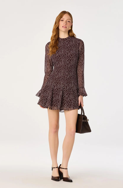Tasha Polka Dot Mini Dress in Brown