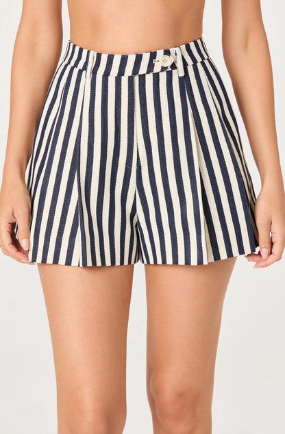 Preston Striped Linen Shorts - Cream Navy Stripe