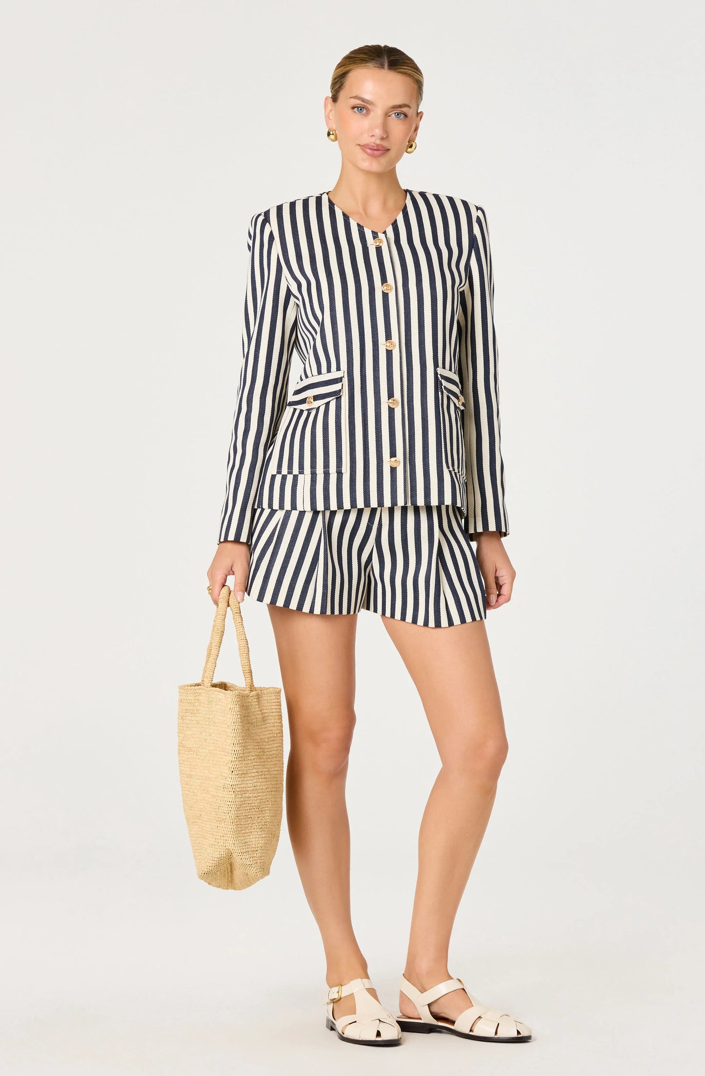 Preston Striped Linen Shorts - Cream Navy Stripe