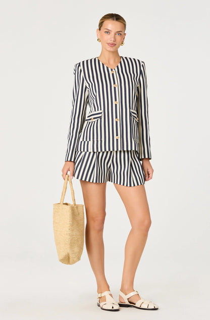 Preston Striped Linen Shorts - Cream Navy Stripe