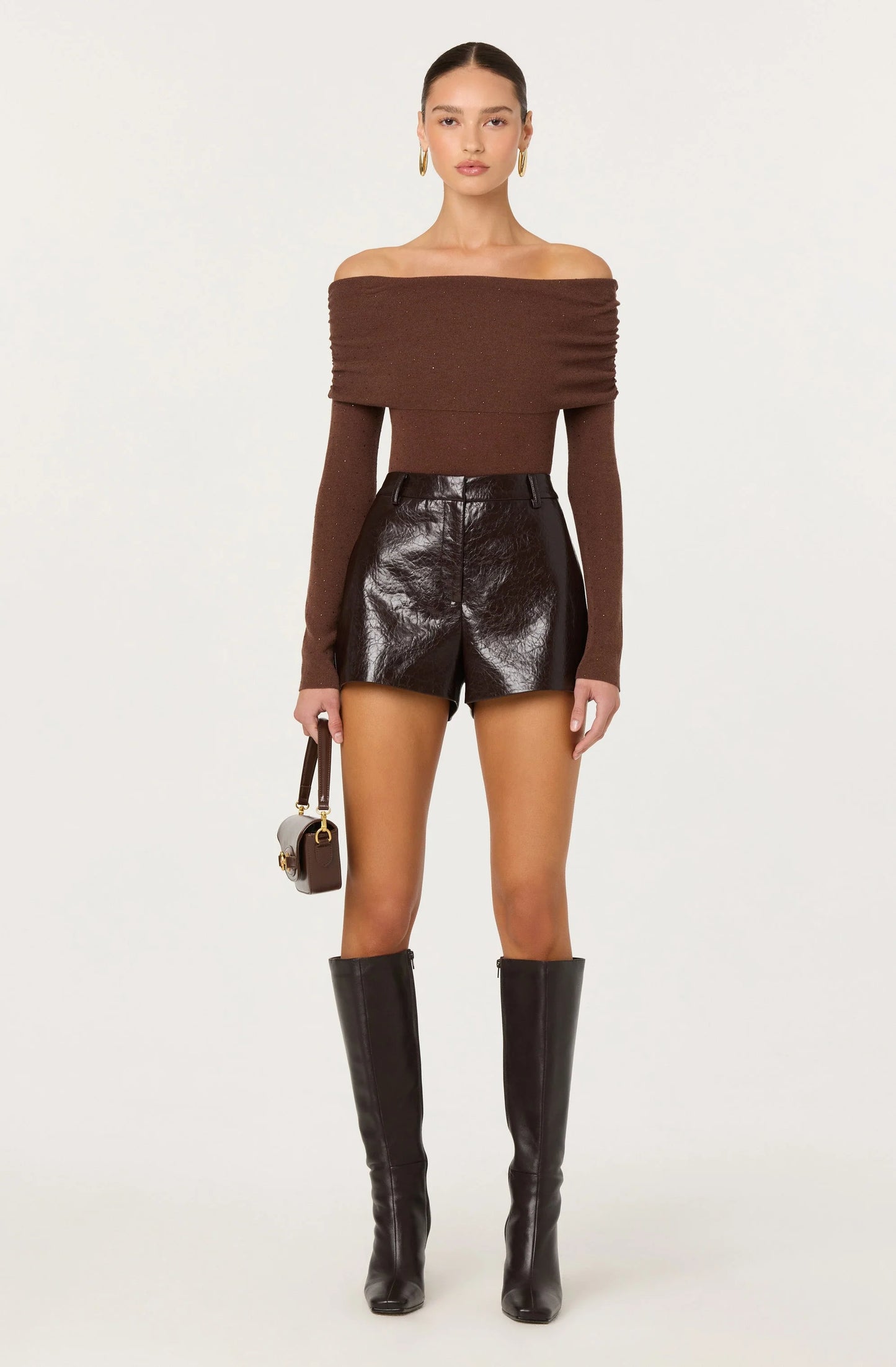 Wynn Faux Leather Shorts - Dark Brown
