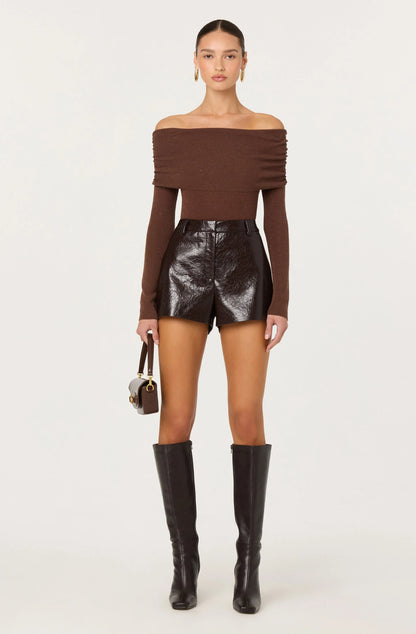 Wynn Faux Leather Shorts - Dark Brown