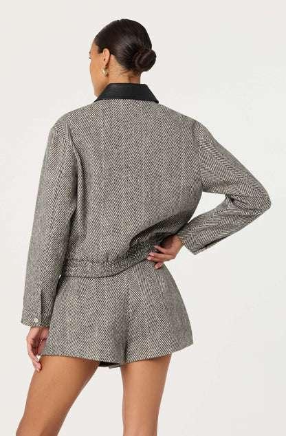 Sorine Wool Blend Pleated Shorts - Grey Herringbone