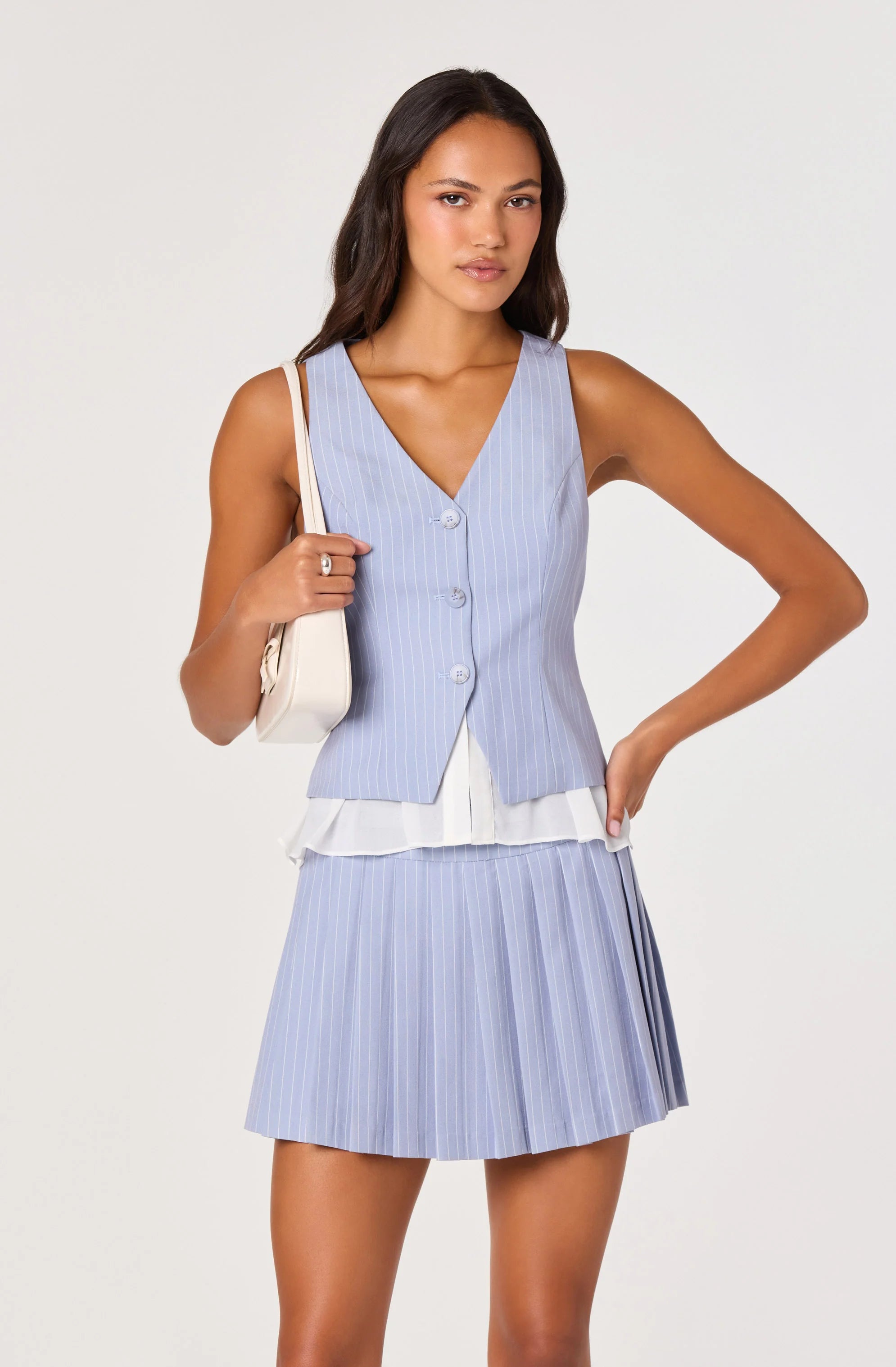 Hina Striped Pleated Skort - Blue Stripe