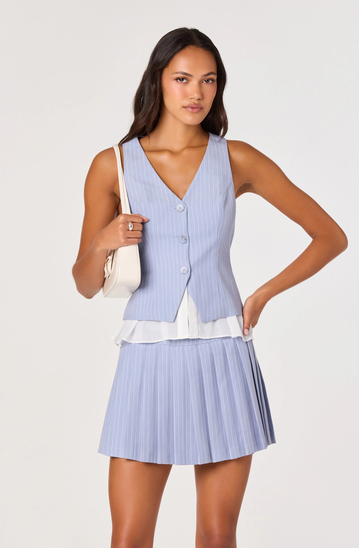 Hina Striped Pleated Skort - Blue Stripe