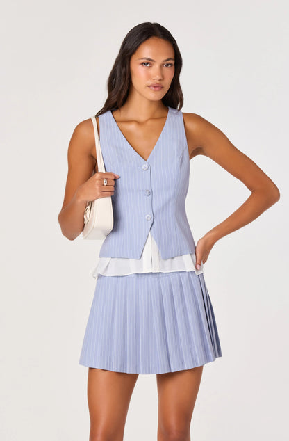 Hina Striped Pleated Skort - Blue Stripe