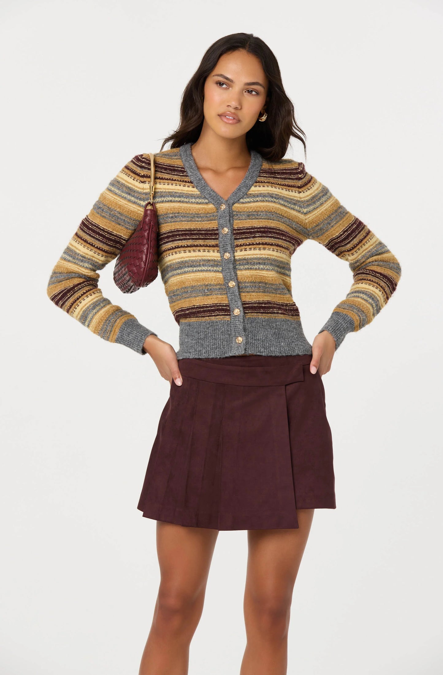 Theodora Faux Suede Pleated Skirt - Eggplant