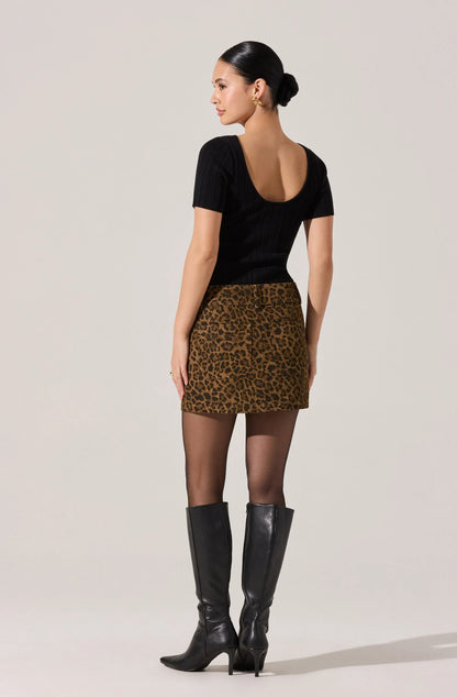 Kairos Denim Cheetah Mini Skirt - Brown Cheetah Print