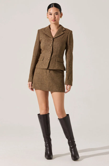 Bella Tailored Mini Skirt - Brown Herringbone