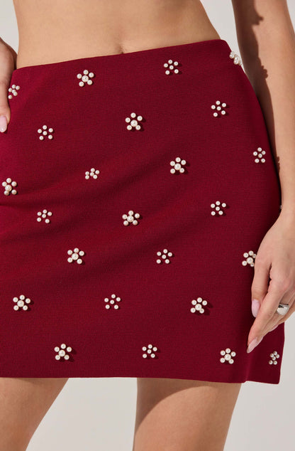 Osanna Embellished Sweater Skirt - Scarlet Red