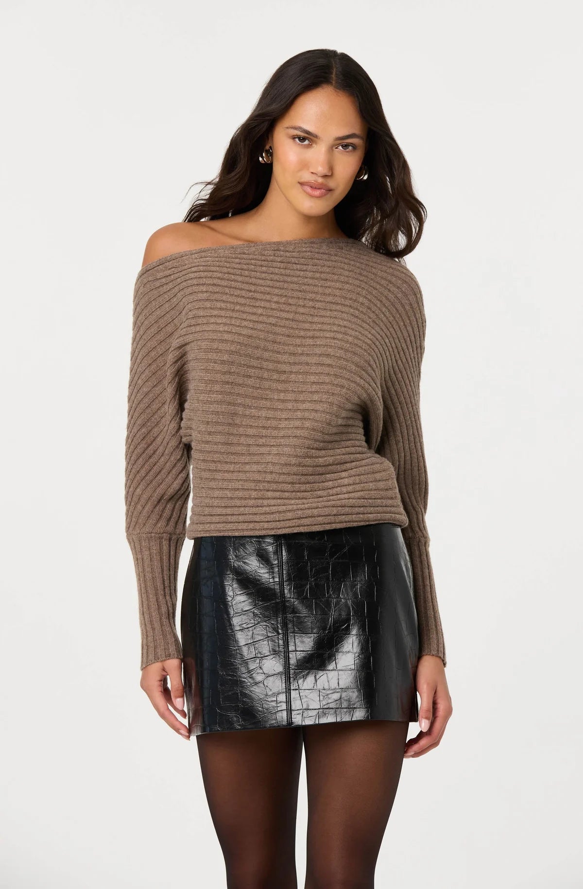 Savana Faux Croc Leather Skirt - Black - Spinout
