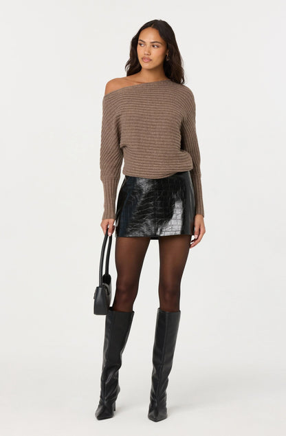 Savana Faux Croc Leather Skirt - Black