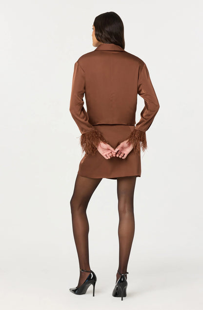Catrina Satin Draped Mini Skirt - Rust Brown