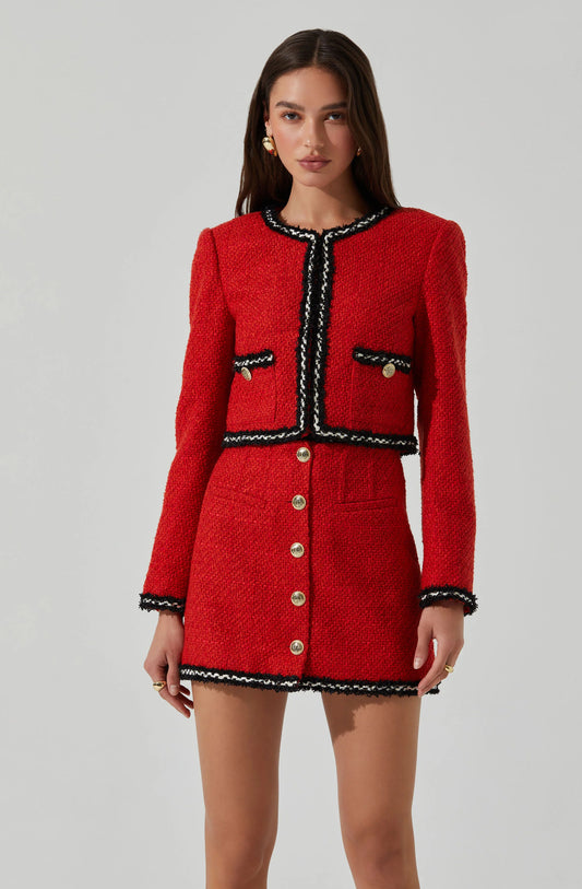 ASTR - Milena Boxy Tweed Jacket - Red