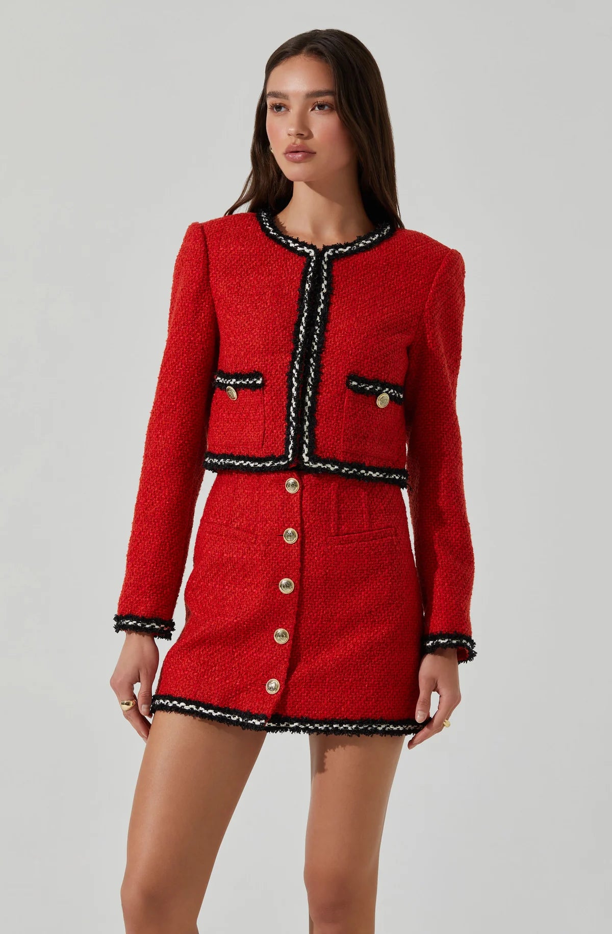 ASTR - Milena Boxy Tweed Jacket - Red