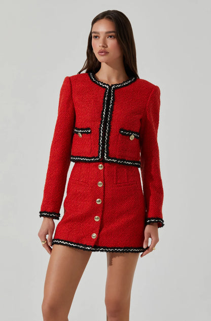 ASTR - Milena Boxy Tweed Jacket - Red