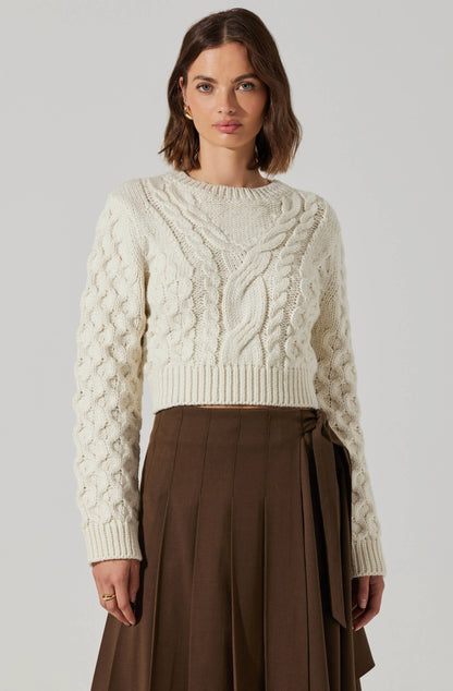 ASTR - Caila Cable Knit Cropped Sweater - Off White