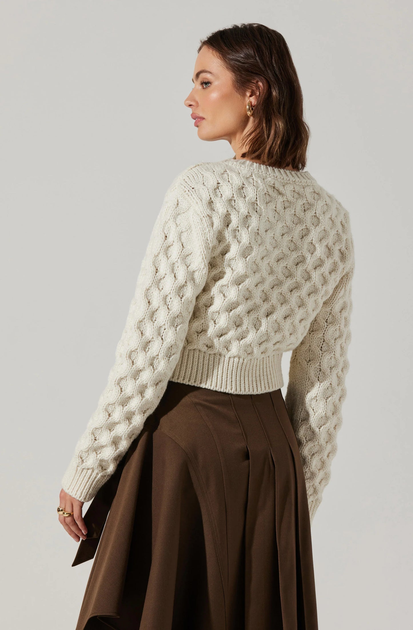 ASTR - Caila Cable Knit Cropped Sweater - Off White