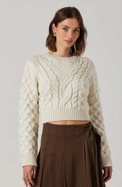 ASTR - Caila Cable Knit Cropped Sweater - Off White