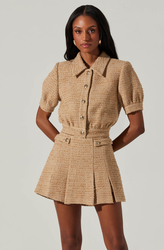 ASTR - Bronwyn Puff Sleeve Tweed Jacket - Camel