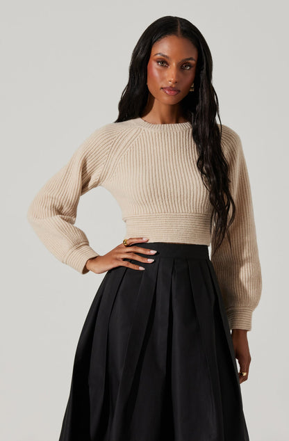 ASTR - Eila Contrast Bow Back Sweater - Cream