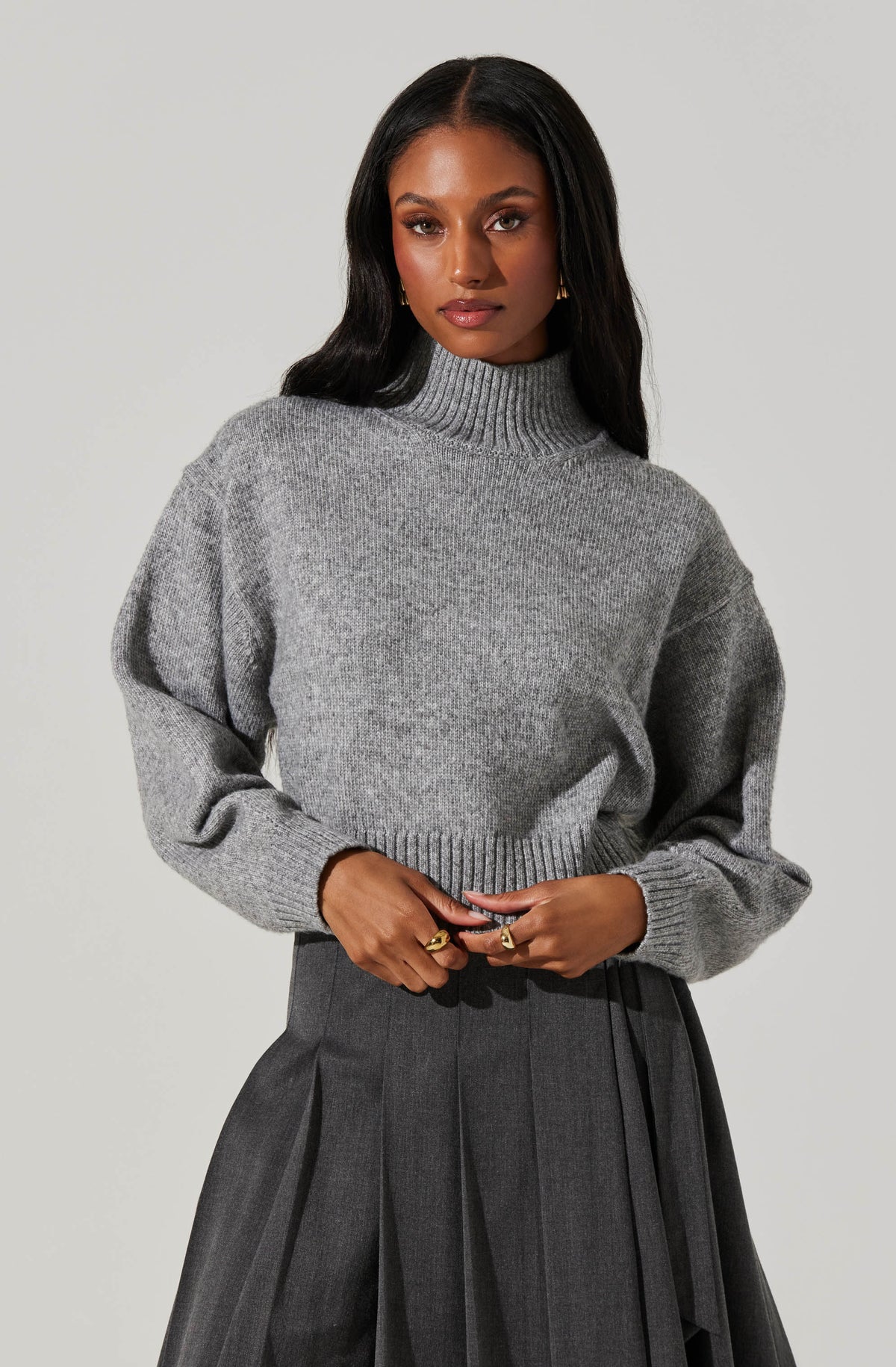 ASTR - Fiala Mock Neck Sweater - Heather Grey