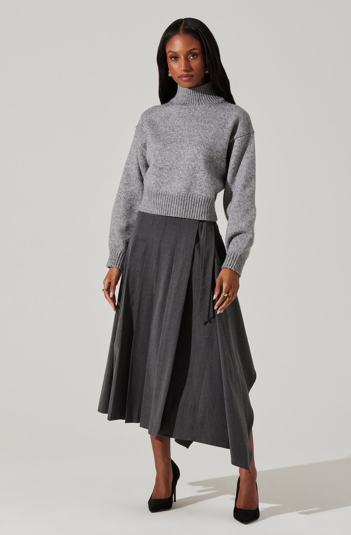 ASTR - Fiala Mock Neck Sweater - Heather Grey