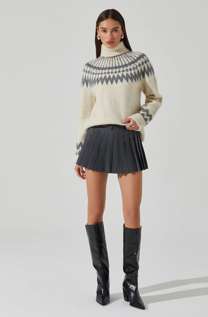 ASTR - Leka Fair Isle Turtleneck Sweater - Cream Grey