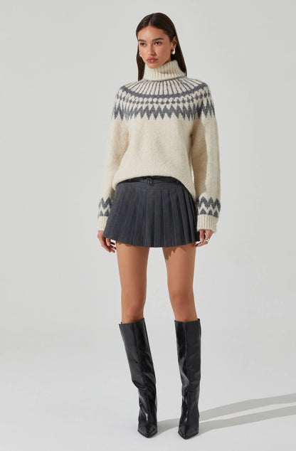 ASTR - Leka Fair Isle Turtleneck Sweater - Cream Grey