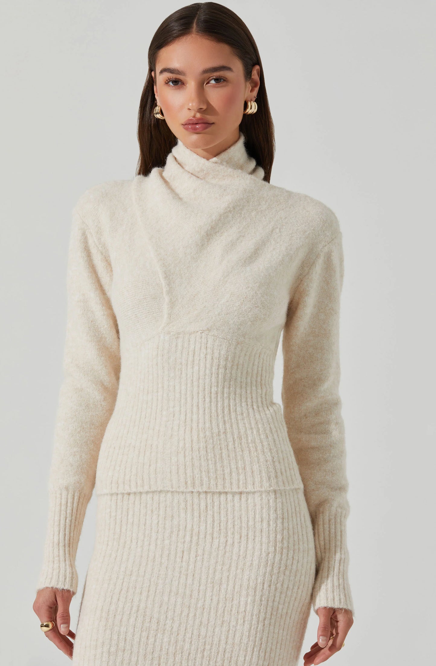 ASTR - Neve High Neck Crossover Sweater - Cream