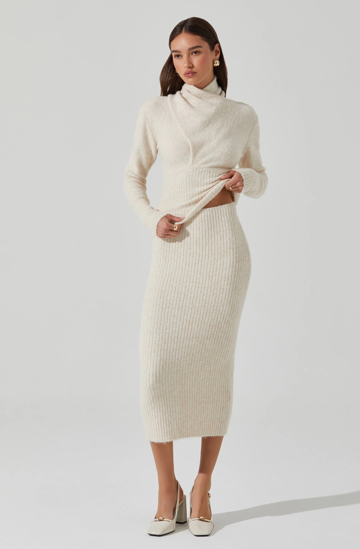 ASTR - Neve High Neck Crossover Sweater - Cream