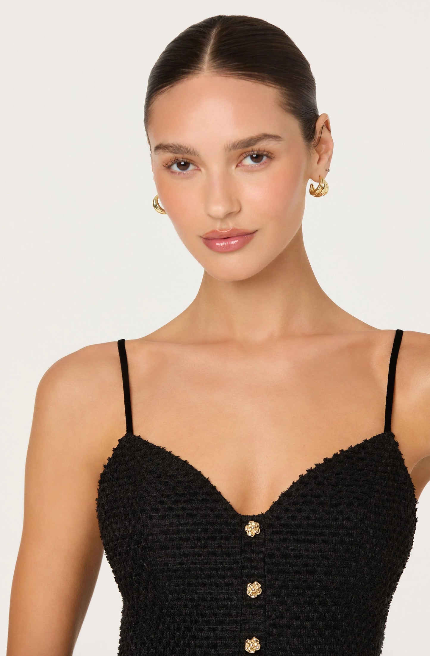 Paislee Tweed Sweetheart Peplum Top - Black