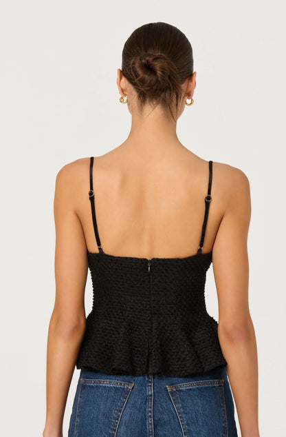 Paislee Tweed Sweetheart Peplum Top - Black