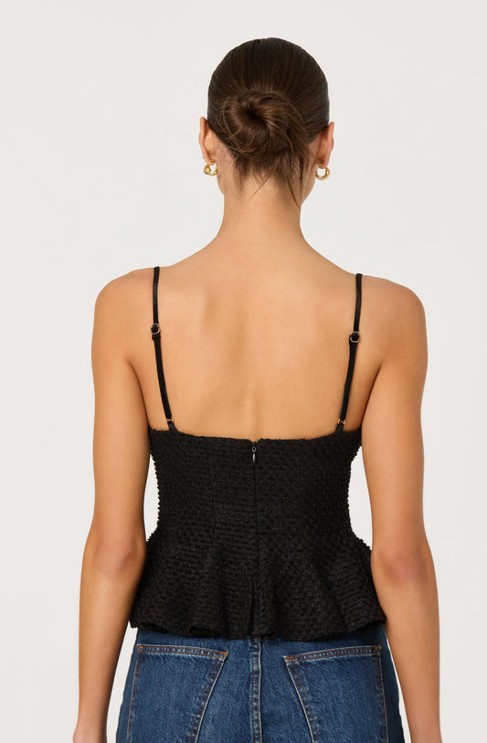 Paislee Tweed Sweetheart Peplum Top - Black