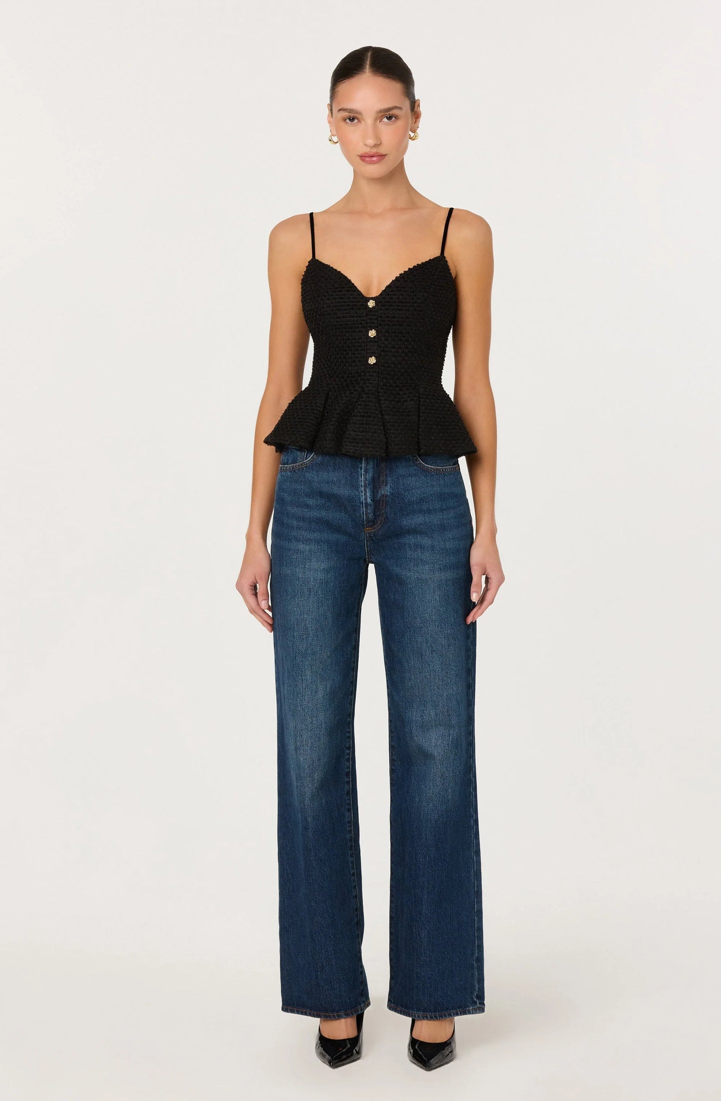 Paislee Tweed Sweetheart Peplum Top - Black