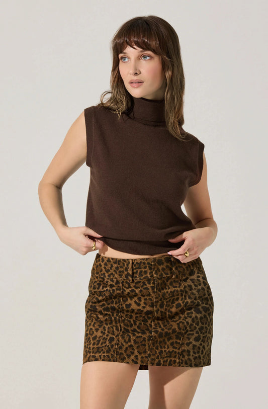 Avah Sleeveless Turtleneck Sweater - Brown