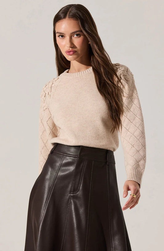 Florine 3D Floral Embroidered Sweater - Oatmeal