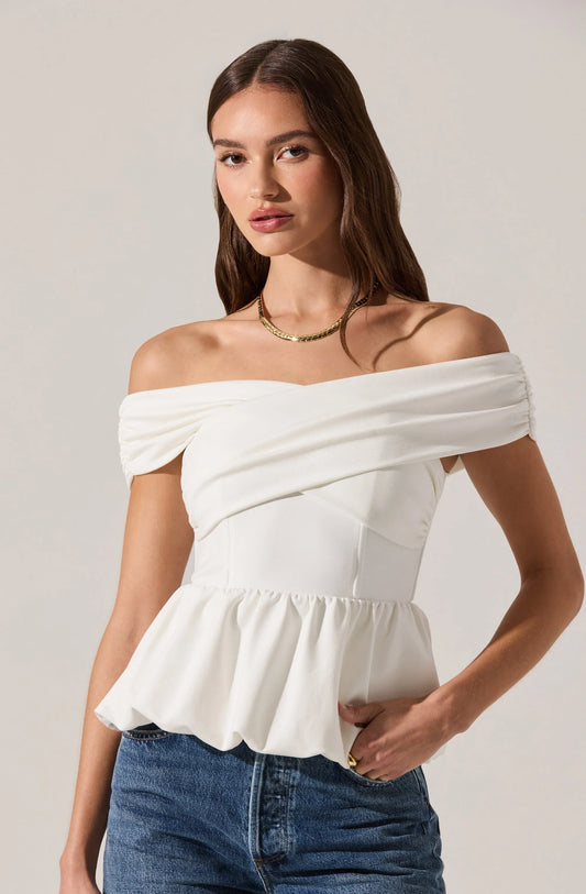 Tennille Off Shoulder Peplum Top - White
