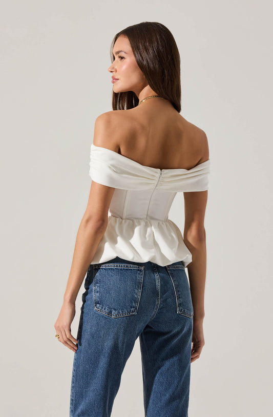 Tennille Off Shoulder Peplum Top - White