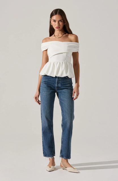 Tennille Off Shoulder Peplum Top - White
